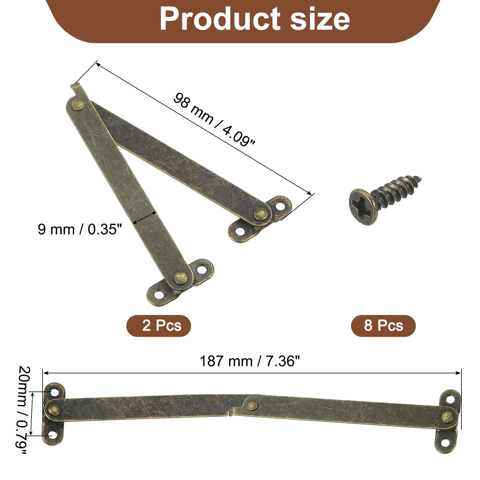 Folding Lid Support Hinges, Lift Up Lid Stay Hinge - Bronze