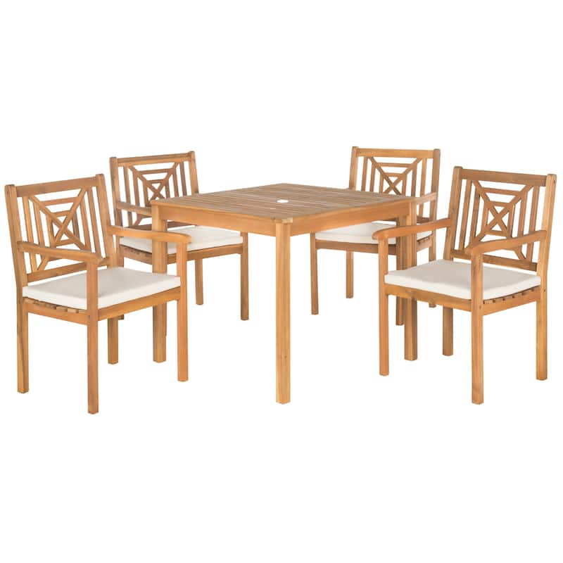 SAFAVIEH Outdoor Luize Mar Acacia Wood 5-Piece Dining Set - 35Wx35Dx30H - Natural/Beige