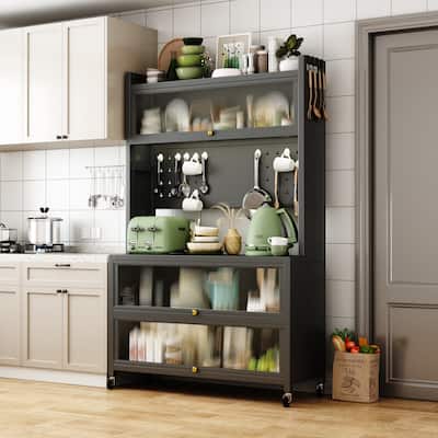 Metal Kitchen Pantry Storage Cabinet with Countertop