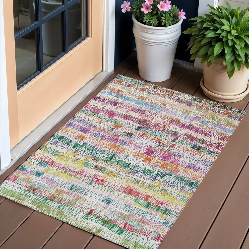 HomeRoots Striped Transitional Rectangle Outdoor Rug