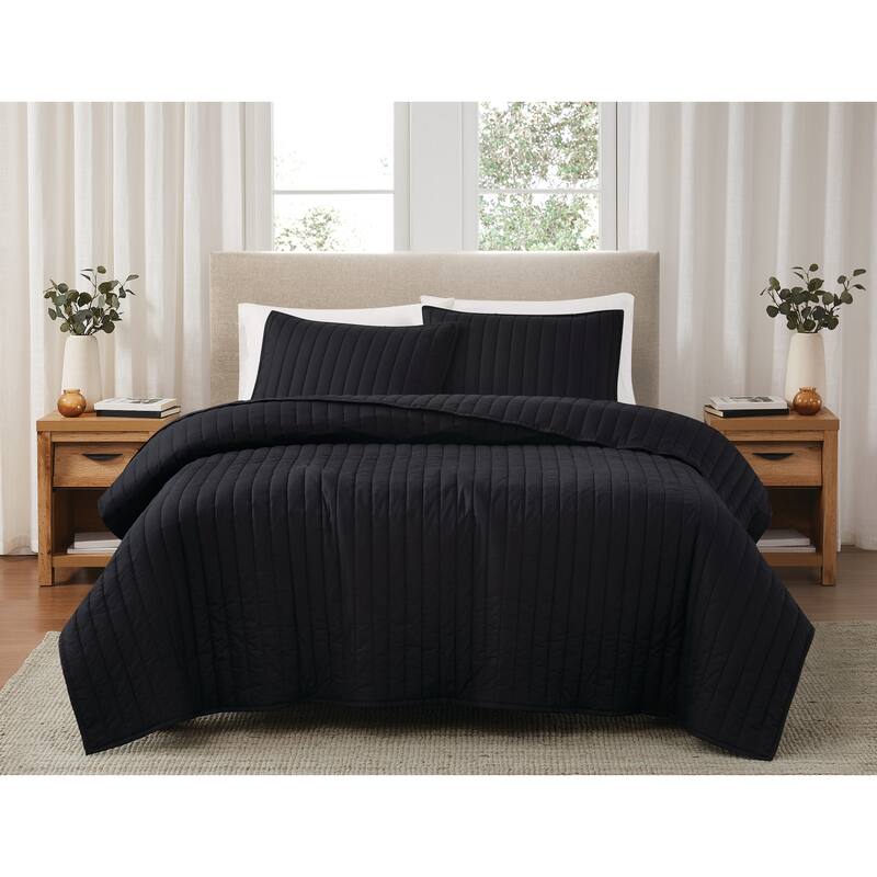 Brooklyn Loom Solid Cotton Percale Quilt Set - Twin - Twin XL - Black - 2 Piece