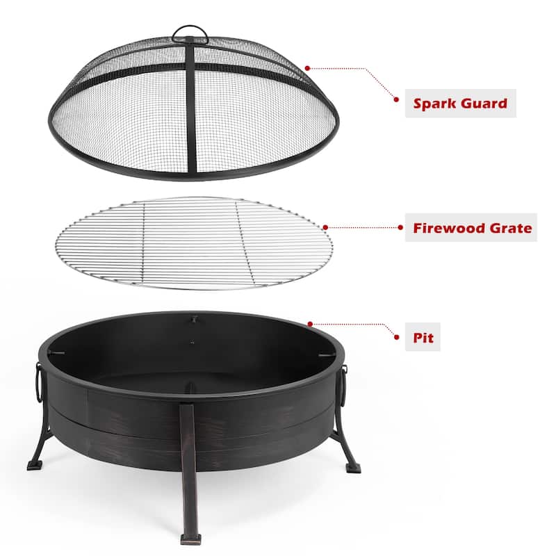 30 in Fire Pit for Outside Wood Burning with Spark Screen Cover