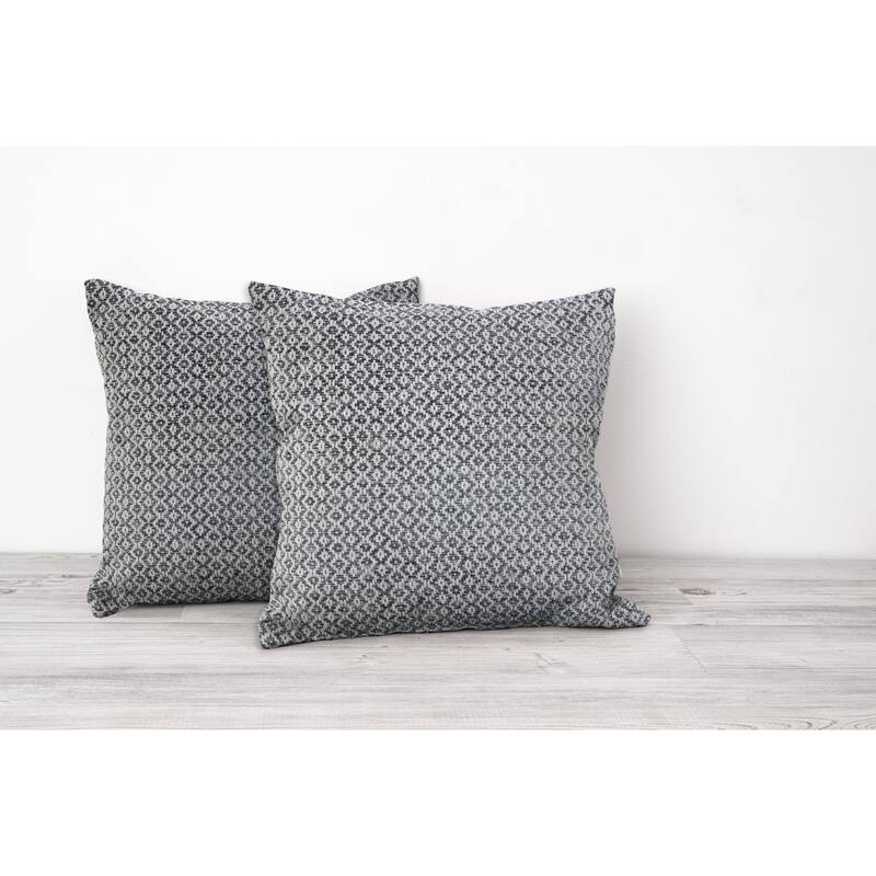 Handwoven Geometric Diamond Cotton Throw Pillow Cover - 18" - Gray and White