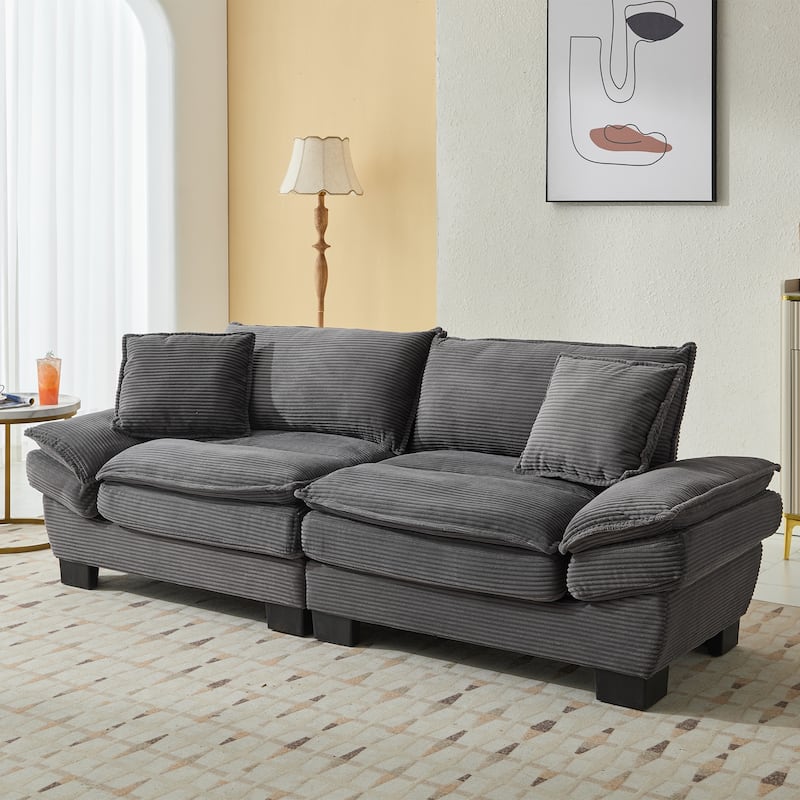 84 Inch Modern Style Sleeper Sofa, Corduroy Upholstered Sofa with Pillows,Deep Seat