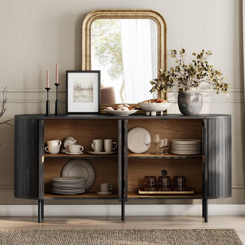 WAMPAT 66" Sideboard Buffet Cabinet, Fluted Accent Storage Cabinet