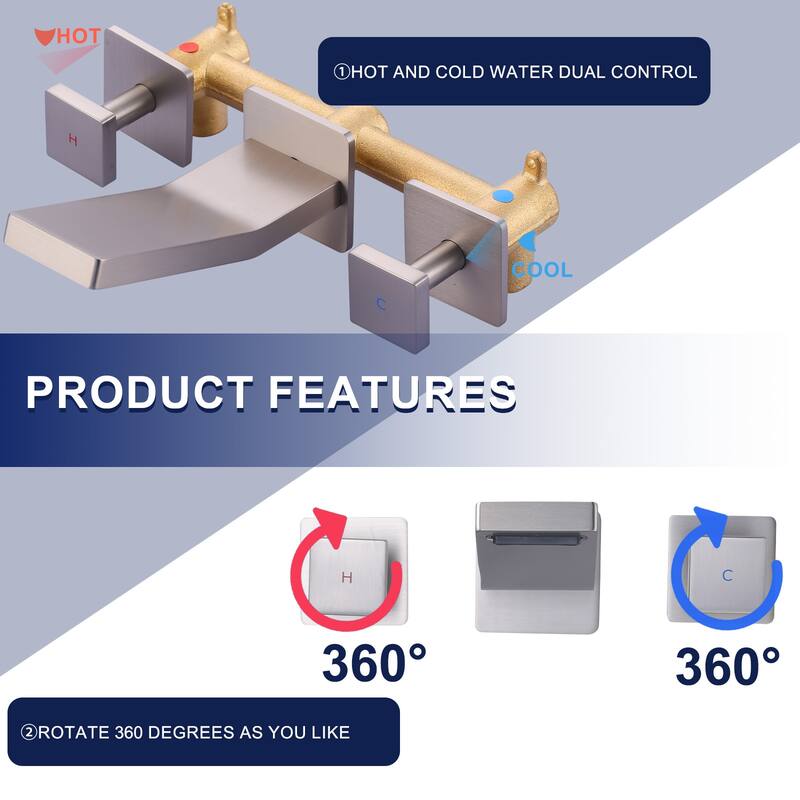 WOWOW Dual- Handle Waterfall Bathroom Wall-mount Faucet in Modern