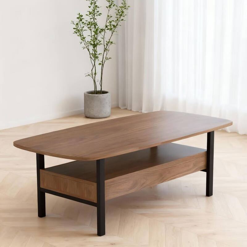 47.2" Wooden Coffee Table with Drawer Storage & Metal Legs for Living Room - 47.2"Wx22"Dx16.7"H