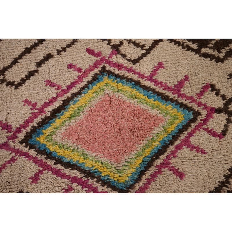 All-Over Plush Geometric Moroccan Area Rug Handmade Wool Carpet - 6'9" x 10'2"