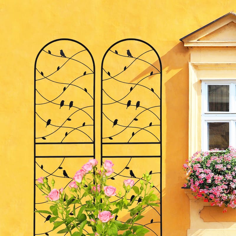4 Pack Metal Garden Trellis Rustproof Trellis for Climbing Plants Outdoor Flower Support Bird Deco Black