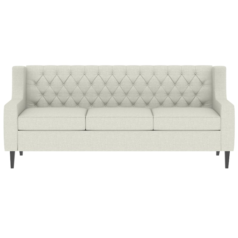 Beige Mid Century Modern 78.75" Polyester 3-seater Sofa with Button Tufted Backrest and Comfy Cushion for Living Room