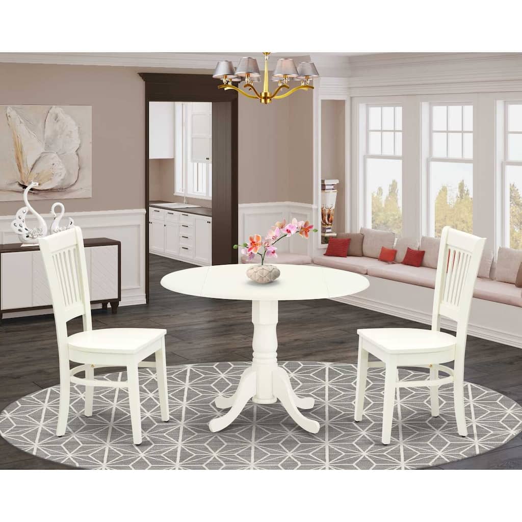 HomeStock 3-Piece Linen White Finish Solid Wood Top - Dining Room Set with Dropleaf - Seats 4