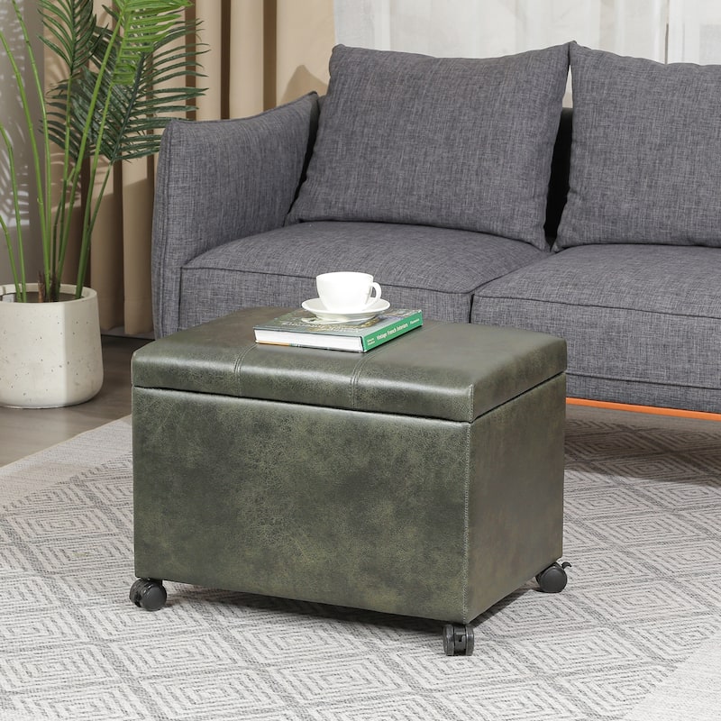 Adeco Faux Leather Storage Ottoman for Living Room Footstool