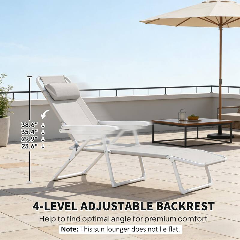 GDFStudio - Andersen Adjustable Folding Outdoor Tanning Lounger with Breathable Comfort Design - Chaise Lounge