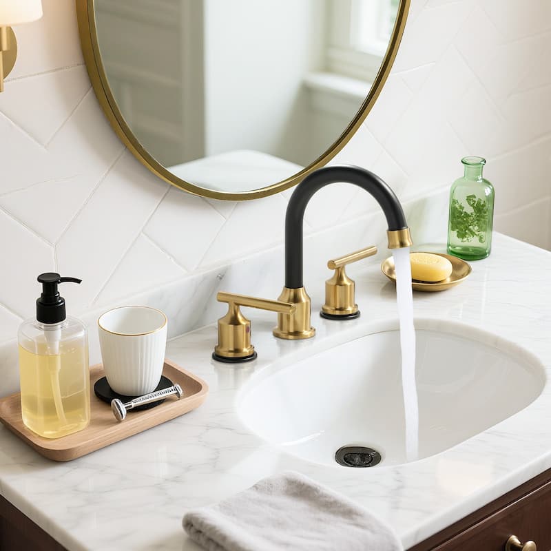 WOWOW 8 in. Widespread Double-Handle Bathroom Faucet with Drain Kit