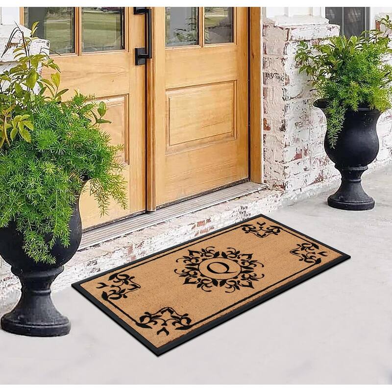 A1HC Floral Natural Coir & Rubber Monogrammed Front Doormat