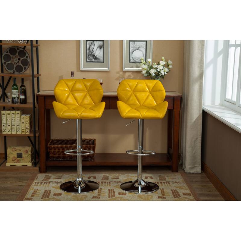 Contemporary Tufted Adjustable Height Hidraulic Bar Stools, Set of 2