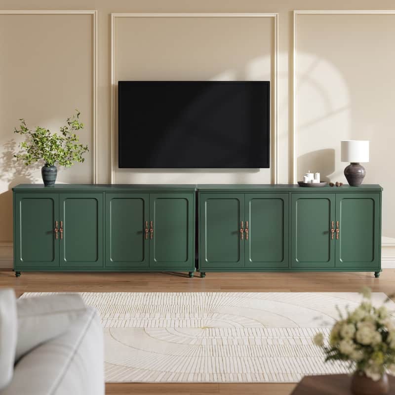 60"W Kitchen Buffet Sideboard Cabinet With Adjustable Shelves, 4 Doors Mid-Century Cupboard Set Of 2