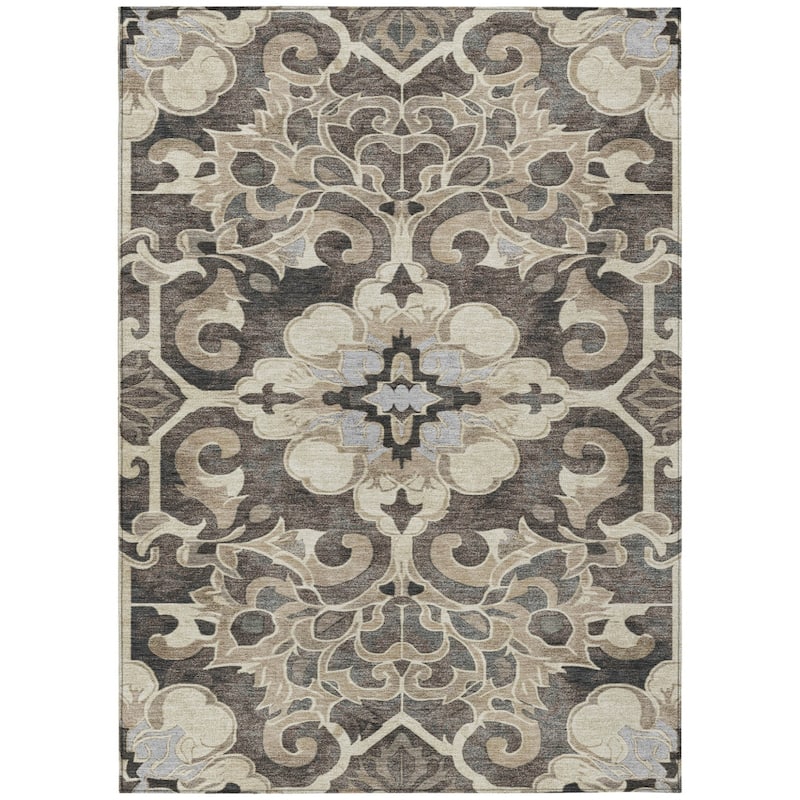 HomeRoots Damask Traditional Rectangle Outdoor Rug