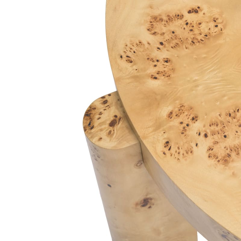 Studio London Round Coffee Table Maple Burl Wood Veneer with Easy Assembly