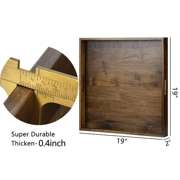 dimension image slide 0 of 10, KINWELL Square Black Walnut Wood Serving Tray Ottoman Tray with Handles