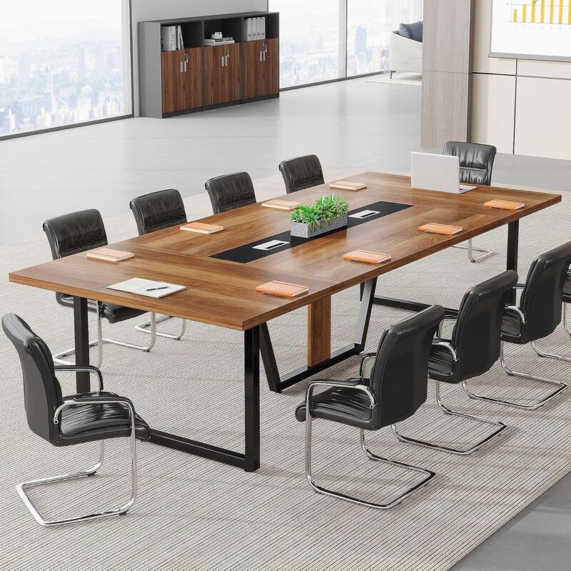 8FT Conference Table, Large Meeting Table for 10 People, Easy Assembly - Brown
