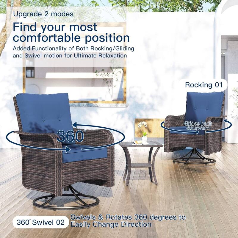 Patio Furniture Sectional Sofa Set, PE Rattan Swivel Rocking Chairs Patio Conversation Set