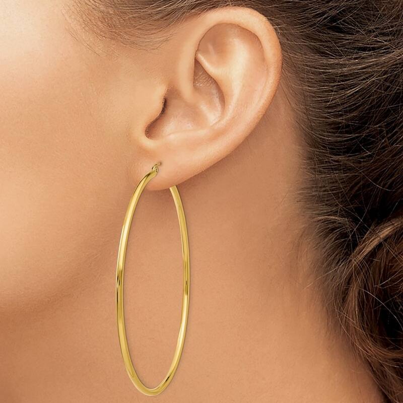 Curata 14k Yellow Gold Polished 2mm Lightweight Classic Hoop Earrings - 13mm-65mm