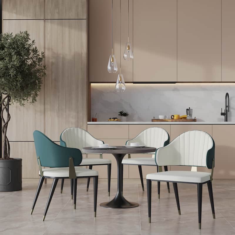 5-Piece Dining Set 36-Inch Square Resin Top Dining Table and 4 Leather Arm Chairs