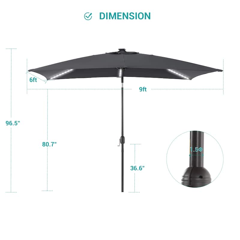 BONOSUKI 6x9FT LED Patio Market Umbrellas Table Umbrella w/Tilt Button