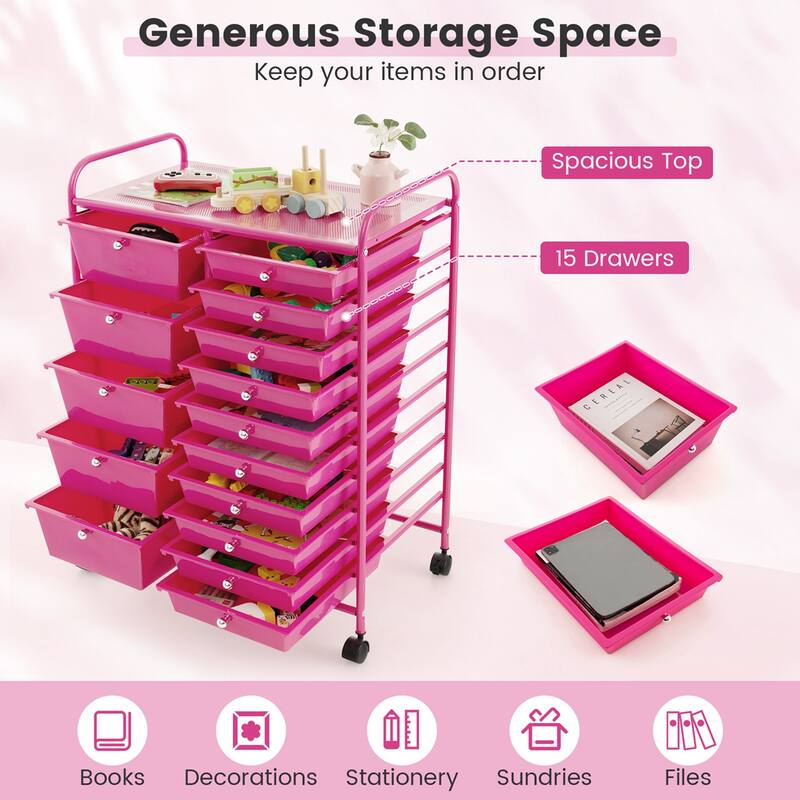 Costway 15 Drawer Rolling Storage Cart Tools Scrapbook Paper Office - See Details