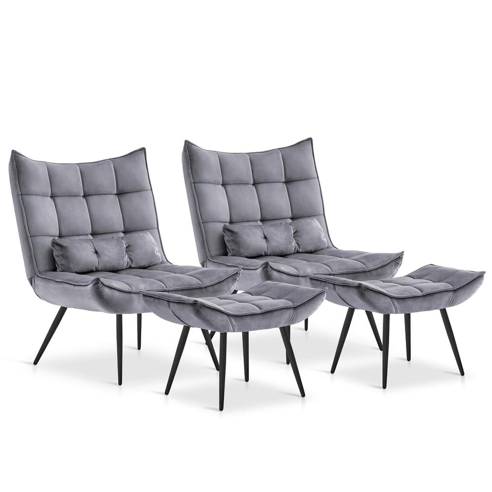MCombo set of 2 Accent Chair with Ottoman, Velvet Tufted Wingback Chair 4079