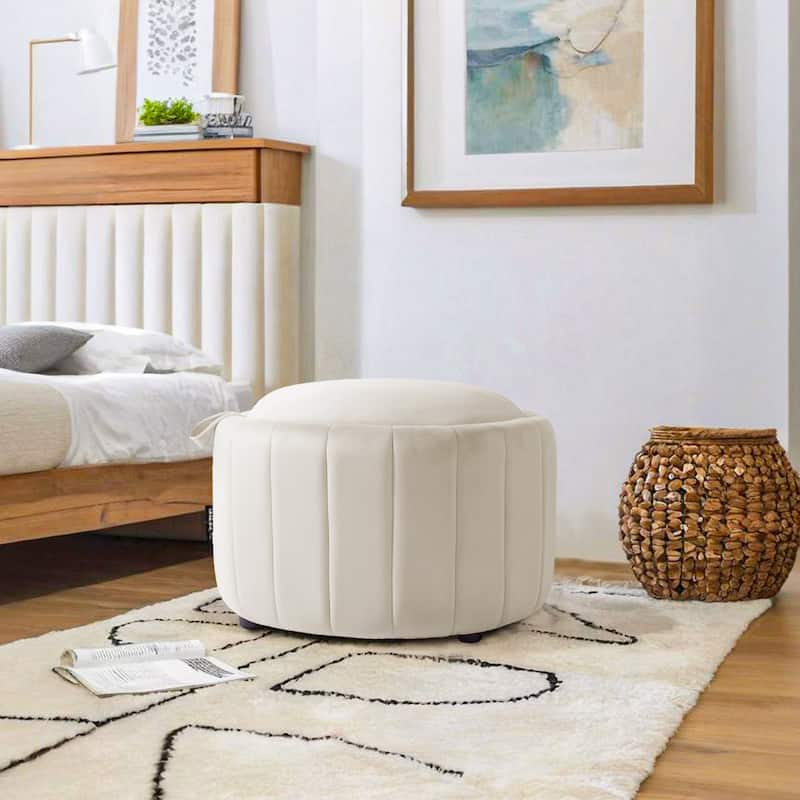29" Modern Velvet Round Storage Ottoman