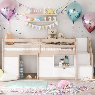 Multiple Functional Loft Bed With Drawers,Cream,White