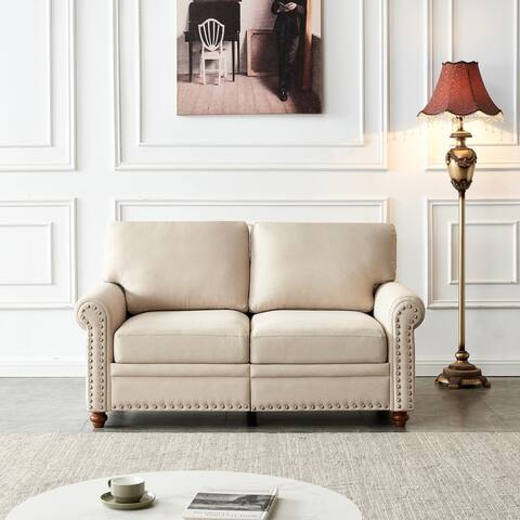 Living Room Loveseat Sofa with Nails and Solid Wood Leg