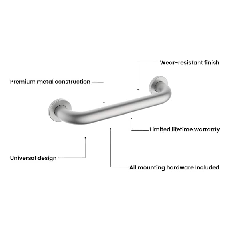 Bathroom Safety 12-Inch Length Stainless Steel Shower Grab Bar