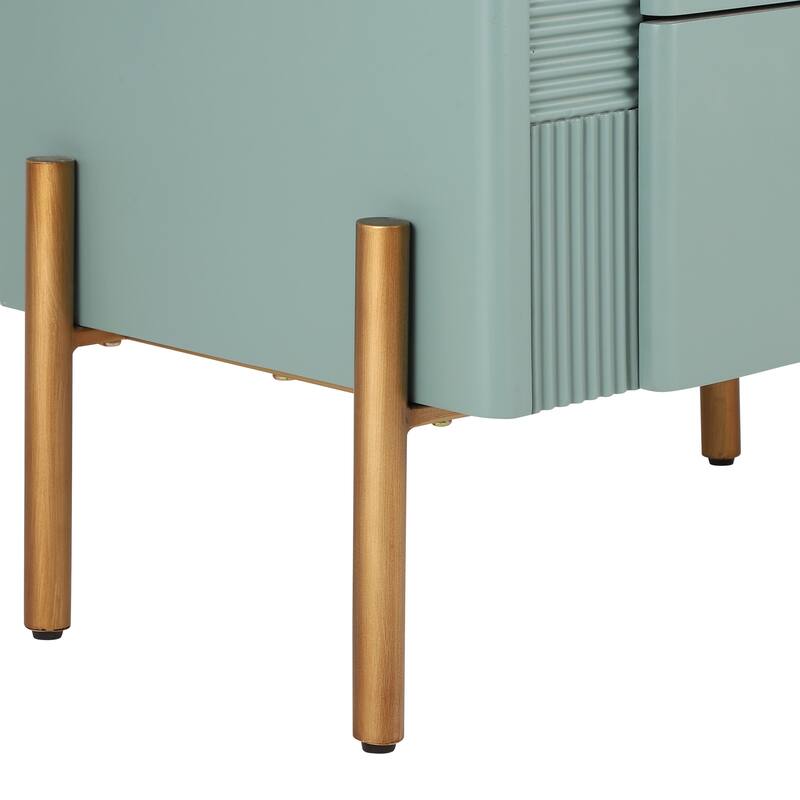 Fluted Nightstand with Metal Handles and Legs, Storage Cabinet with 2 Drawers, Multi-functiona Sofa Side Table
