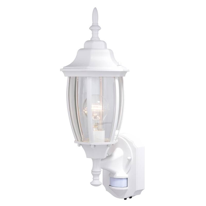 Rogers Park Aluminum 6.25-in. W 1 Light Motion Sensor Dusk to Dawn Outdoor Wall Lantern Clear Glass
