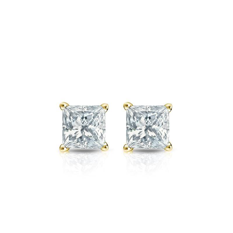 Auriya Plat Gold Lab Grown 0.30 carat TDW Princess Diamond Stud Earrings 4-Prong Basket Push-back