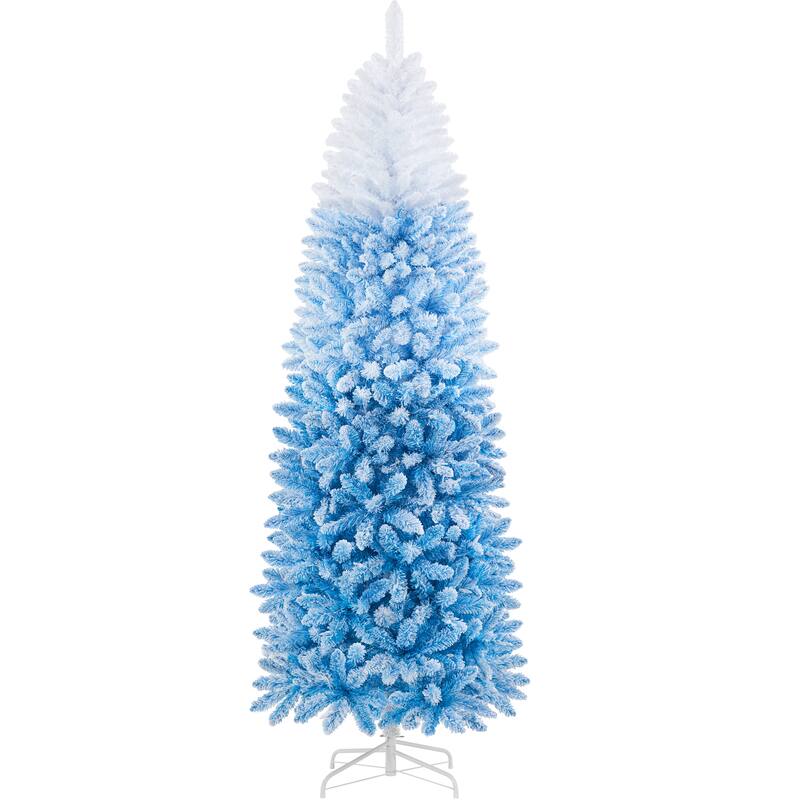 Yaheetech 6ft/7.5ft Pre-lit Flocked Pencil Artificial Christmas Tree with 350 Incandescent Warm White Lights