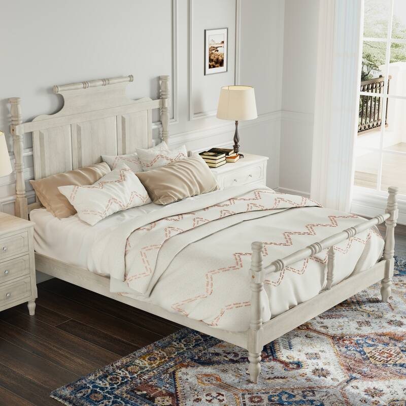 Vintage Country Style Wood King Size Platform Bed