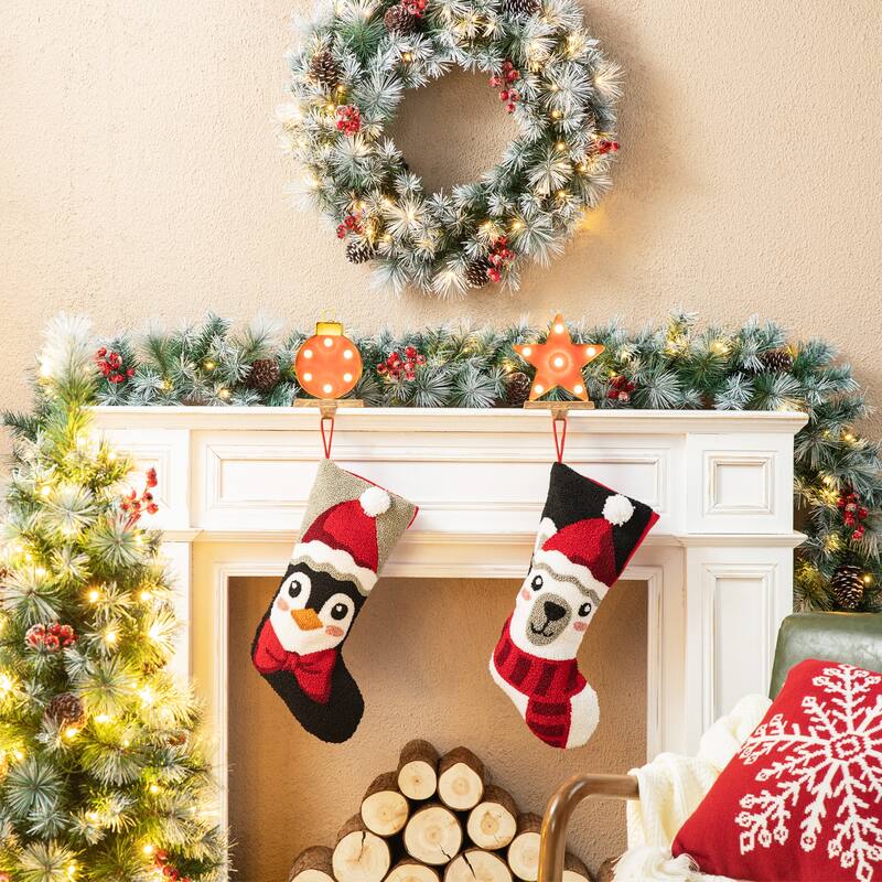Glitzhome 20.5"L Polar Bear & Penguin Hooked Xmas Stocking