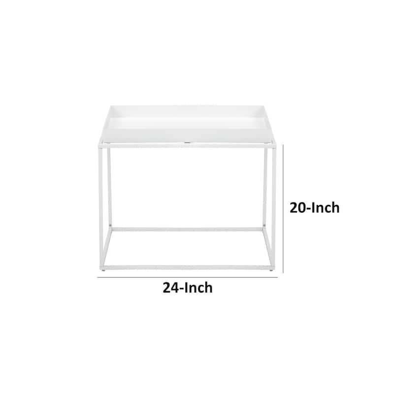 16 in. White Rectangle Metal End Table, Sturdy Build End Side Table for Living Rooms
