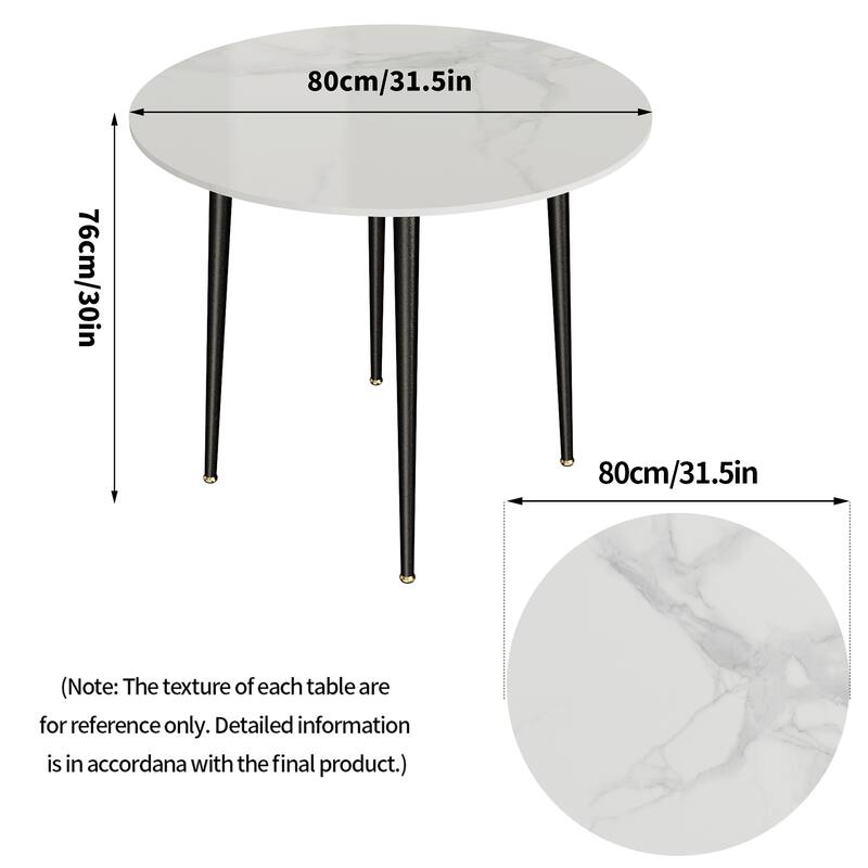 Metal Frame 4 Legs Round Dining Table Heavy Duty Sintered Stone Top - 31.5"