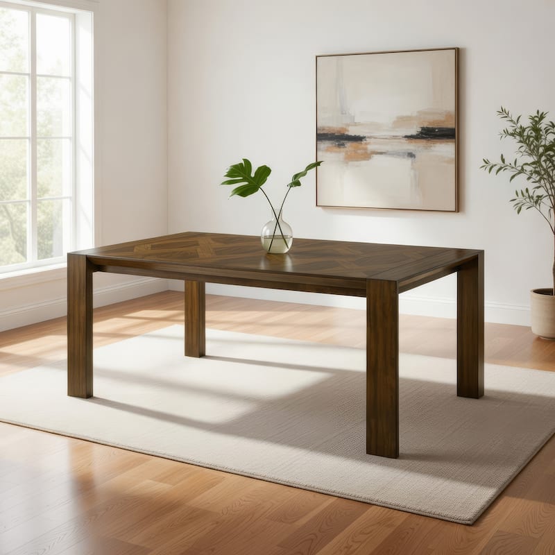 Liyo Dining Table, 71 Inch Rectangular Brown Wood Top, Block Legs