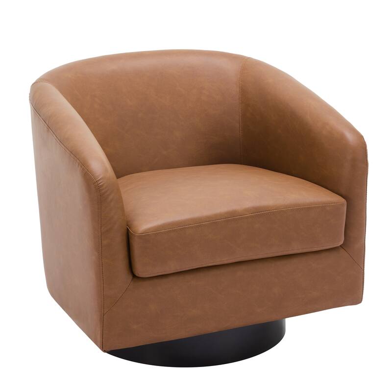 2 Set Modern Vegan Faux Leather Swivel Barrel Accent Chair