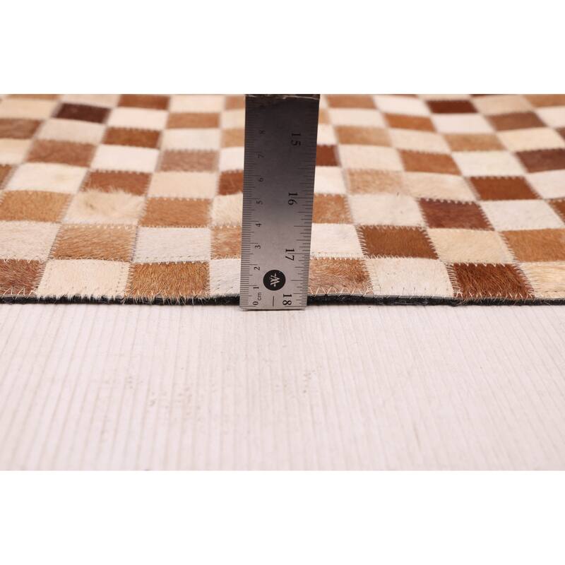 ECARPETGALLERY Handmade Cowhide Patchwork Brown Leather Rug - 5'11 x 5'11