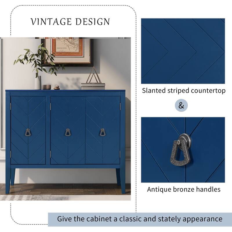37" MDF Rustic with Adjustable Shelves - Solid Pine Legs & Metal Handles