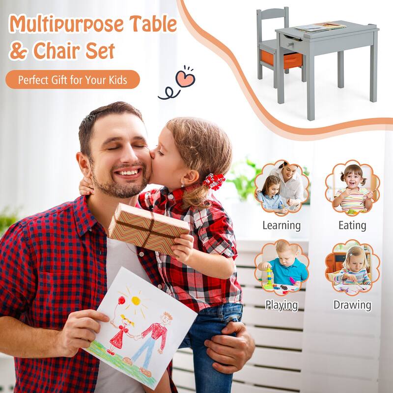 Gymax Kids Table and Chair Set Wood Activity Study Desk w/ Storage