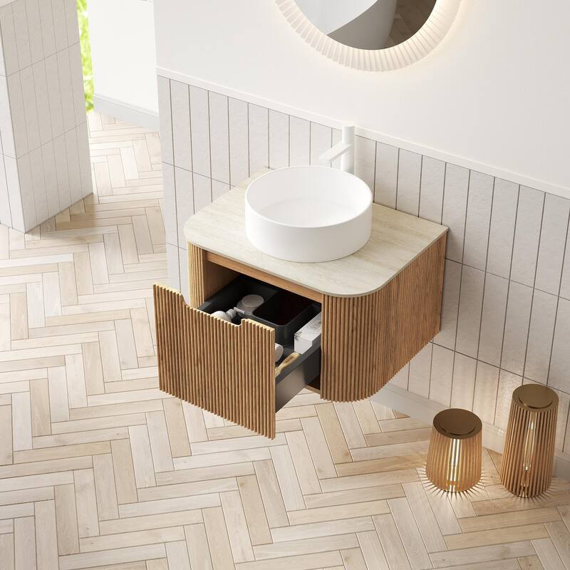Wall Mounted Bathroom with White Round Ceramic Basin and Drawer