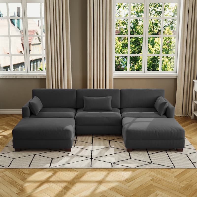 Corduroy Upholstered Modular Sectional Sofa for Living Room